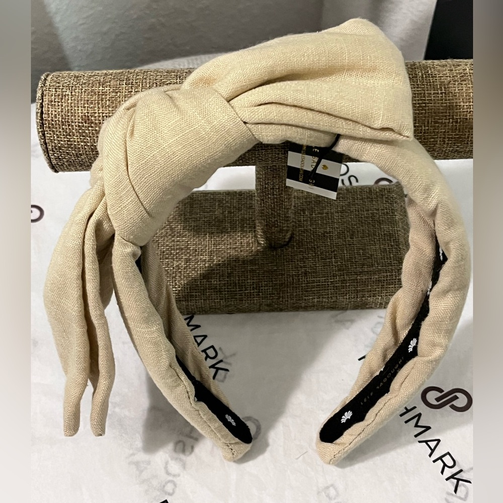 Lele Sadoughi AUTHENTIC Sand Linen Holly 80’s Inspired Side Knotted Headband